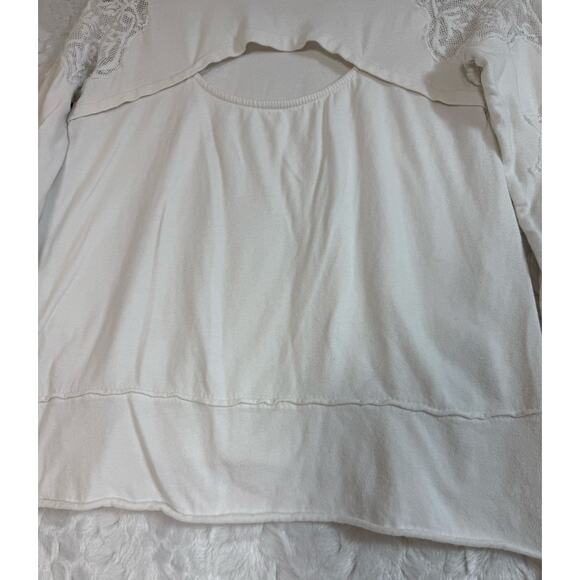 Free People Outer Sunset Ivory White Lace Insert Long Sleeve Boho Knit Top XS - Picture 12 of 16